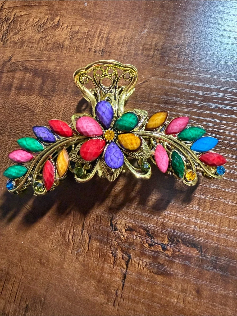 Multicolor Floral Leaf Crystal Hair Clip - Vintage Style